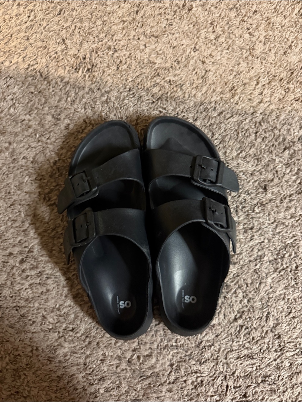 SO Black Double-Buckle Slide Sandals